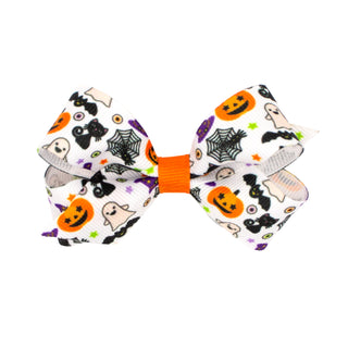 Mini Halloween Print Hair Bow on Clippie, Wee Ones, Alligator Clip, Alligator Clip Hair Bow, cf-type-hair-bow, cf-vendor-wee-ones, Clippie, Clippie Hair Bow, CM22, Hair Bow, Hair Bow on Clipp