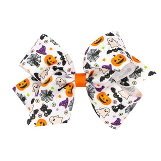 Medium Halloween Print Hair Bow on Clippie, Wee Ones, Alligator Clip, Alligator Clip Hair Bow, cf-type-hair-bow, cf-vendor-wee-ones, Clippie, Clippie Hair Bow, CM22, Hair Bow, Hair Bow on Cli