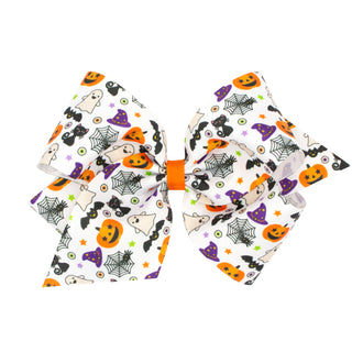 King Halloween Print Hair Bow on Clippie, Wee Ones, Alligator Clip, Alligator Clip Hair Bow, cf-type-hair-bow, cf-vendor-wee-ones, Clippie, Clippie Hair Bow, CM22, Hair Bow, Hair Bow on Clipp