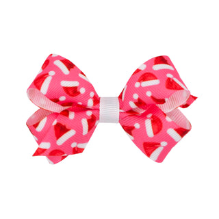 Mini Pink Theme Christmas Grosgrain Printed Hair Bow on Clippie, Wee Ones, All Things Holiday, cf-type-hair-bow, cf-vendor-wee-ones, Christmas Bow, Hair Bow, Holiday Hair Bow, Mini Hair Bow, 