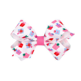 Mini Pink Theme Christmas Grosgrain Printed Hair Bow on Clippie, Wee Ones, All Things Holiday, cf-type-hair-bow, cf-vendor-wee-ones, Christmas Bow, Hair Bow, Holiday Hair Bow, Mini Hair Bow, 