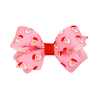 Mini Pink Theme Christmas Grosgrain Printed Hair Bow on Clippie, Wee Ones, All Things Holiday, cf-type-hair-bow, cf-vendor-wee-ones, Christmas Bow, Hair Bow, Holiday Hair Bow, Mini Hair Bow, 