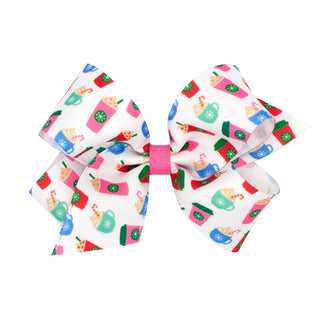 Medium Pink Theme Christmas Grosgrain Printed Hair Bow on Clippie, Wee Ones, All Things Holiday, cf-type-hair-bow, cf-vendor-wee-ones, Christmas Bow, Hair Bow, Holiday Hair Bow, MEdium Hair B