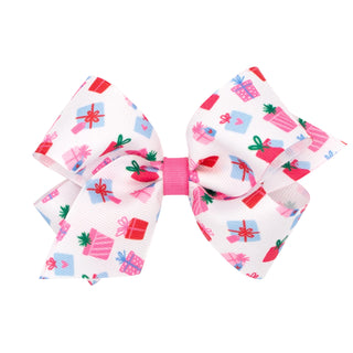 Medium Pink Theme Christmas Grosgrain Printed Hair Bow on Clippie, Wee Ones, All Things Holiday, cf-type-hair-bow, cf-vendor-wee-ones, Christmas Bow, Hair Bow, Holiday Hair Bow, MEdium Hair B