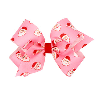 Medium Pink Theme Christmas Grosgrain Printed Hair Bow on Clippie, Wee Ones, All Things Holiday, cf-type-hair-bow, cf-vendor-wee-ones, Christmas Bow, Hair Bow, Holiday Hair Bow, MEdium Hair B