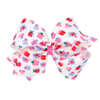 King Pink Theme Christmas Grosgrain Printed Hair Bow on Clippie, Wee Ones, All Things Holiday, cf-type-hair-bow, cf-vendor-wee-ones, Christmas Bow, Hair Bow, Holiday Hair Bow, MEdium Hair Bow