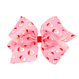 King Pink Theme Christmas Grosgrain Printed Hair Bow on Clippie, Wee Ones, All Things Holiday, cf-type-hair-bow, cf-vendor-wee-ones, Christmas Bow, Hair Bow, Holiday Hair Bow, MEdium Hair Bow