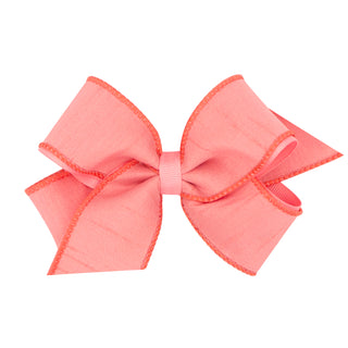 Medium Dupioni Silk Overlay Grosgrain Bow on Clippie, Wee Ones, cf-type-hair-bow, cf-vendor-wee-ones, Dupioni Silk Overlay Grosgrain Bow on Clippie, Medium Dupioni Silk Overlay Grosgrain Bow 