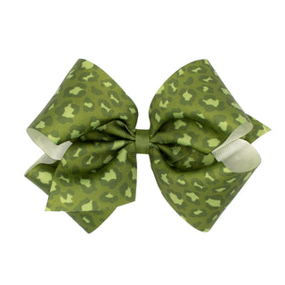 King Leopard Print Grosgrain Hair Bow on Clippie, Wee Ones, Alligator Clip, Alligator Clip Hair Bow, cf-type-hair-bow, cf-vendor-wee-ones, Clippie, Clippie Hair Bow, Hair Bow, Hair Bow on Cli