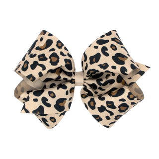 King Leopard Print Grosgrain Hair Bow on Clippie, Wee Ones, Alligator Clip, Alligator Clip Hair Bow, cf-type-hair-bow, cf-vendor-wee-ones, Clippie, Clippie Hair Bow, Hair Bow, Hair Bow on Cli