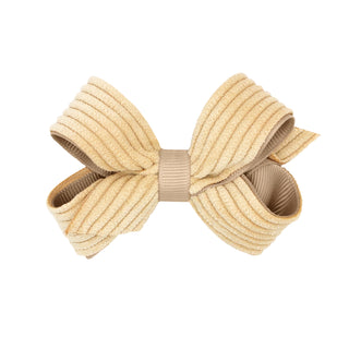 Mini Corduroy Overlay Grosgrain Bow on Clippie, Wee Ones, Alligator Clip, Alligator Clip Hair Bow, cf-type-hair-bow, cf-vendor-wee-ones, Clippie, Clippie Hair Bow, Hair Bow, Hair Bow on Clipp