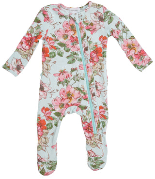 Angel Dear Woodland Rose Ruffle Back Footie with Zipper, Angel Dear, angel Dear, Angel dear Floral, Angel dear Footie, Angel Dear Ruffle Footie, Angel Dear Ruffle Footie with Zipper, Angel De