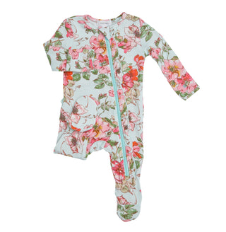 Angel Dear Woodland Rose Ruffle Back Footie with Zipper, Angel Dear, angel Dear, Angel dear Floral, Angel dear Footie, Angel Dear Ruffle Footie, Angel Dear Ruffle Footie with Zipper, Angel De