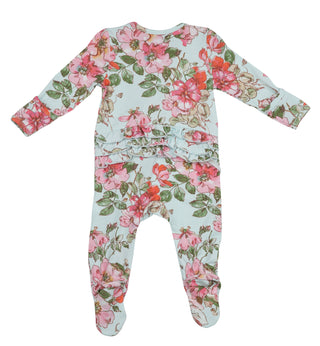 Angel Dear Woodland Rose Ruffle Back Footie with Zipper, Angel Dear, angel Dear, Angel dear Floral, Angel dear Footie, Angel Dear Ruffle Footie, Angel Dear Ruffle Footie with Zipper, Angel De