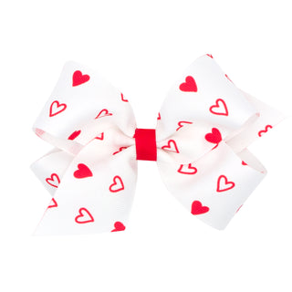 White with Red Heart Print Hair Bow on Clippie, Wee Ones, Alligator Clip, Alligator Clip Hair Bow, cf-size-king, cf-size-medium, cf-size-mini, cf-type-hair-bow, cf-vendor-wee-ones, Clippie, C