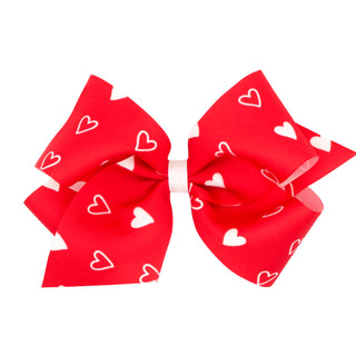 Red with White Heart Print Hair Bow on Clippie, Wee Ones, Alligator Clip, Alligator Clip Hair Bow, cf-size-king, cf-size-medium, cf-type-hair-bow, cf-vendor-wee-ones, Clippie, Clippie Hair Bo