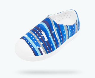 Native Jefferson Stripes Print - Shell White / Shell White / Blue Multi Stripes, Native, Boys Shoes, Jefferson, Kids Shoes, Native Child, Native Child Shoes, Native Jefferson, Native Jefferso