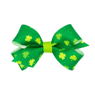 Green with Green Shamrocks Print Hair Bow on Clippie, Wee Ones, Alligator Clip, Alligator Clip Hair Bow, cf-size-king, cf-size-medium, cf-size-mini, cf-type-hair-bow, cf-vendor-wee-ones, Clip