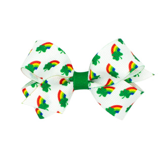 Rainbow Shamrock Print Hair Bow on Clippie, Wee Ones, Alligator Clip, Alligator Clip Hair Bow, cf-size-king, cf-size-medium, cf-size-mini, cf-type-hair-bow, cf-vendor-wee-ones, Clippie, Clipp