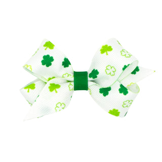 White with Green Shamrocks Print Hair Bow on Clippie, Wee Ones, Alligator Clip, Alligator Clip Hair Bow, cf-size-king, cf-size-mini, cf-type-hair-bow, cf-vendor-wee-ones, Clippie, Clippie Hai