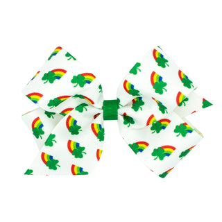 Rainbow Shamrock Print Hair Bow on Clippie, Wee Ones, Alligator Clip, Alligator Clip Hair Bow, cf-size-king, cf-size-medium, cf-size-mini, cf-type-hair-bow, cf-vendor-wee-ones, Clippie, Clipp