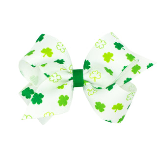 White with Green Shamrocks Print Hair Bow on Clippie, Wee Ones, Alligator Clip, Alligator Clip Hair Bow, cf-size-king, cf-size-mini, cf-type-hair-bow, cf-vendor-wee-ones, Clippie, Clippie Hai