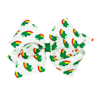 Rainbow Shamrock Print Hair Bow on Clippie, Wee Ones, Alligator Clip, Alligator Clip Hair Bow, cf-size-king, cf-size-medium, cf-size-mini, cf-type-hair-bow, cf-vendor-wee-ones, Clippie, Clipp