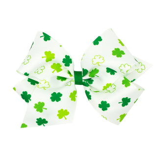 White with Green Shamrocks Print Hair Bow on Clippie, Wee Ones, Alligator Clip, Alligator Clip Hair Bow, cf-size-king, cf-size-mini, cf-type-hair-bow, cf-vendor-wee-ones, Clippie, Clippie Hai