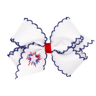 Firework Embroidered Grosgrain Moonstitch Hair Bow on Clippie, Wee Ones, 4th of July, 4th of July Hair Accessory, 4th of July Hair Bow, Alligator Clip, Alligator Clip Hair Bow, cf-size-king, 