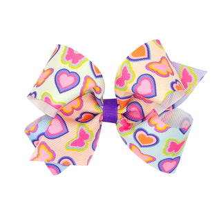 Multi Heart California Dreamin' Print Hair Bow on Clippie, Wee Ones, Alligator Clip, Alligator Clip Hair Bow, California Dreamin' Print Hair Bow on Clippie, cf-size-king, cf-type-hair-bow, cf