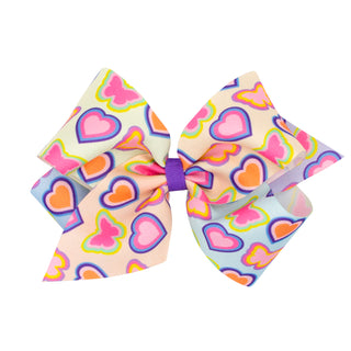 Multi Heart California Dreamin' Print Hair Bow on Clippie, Wee Ones, Alligator Clip, Alligator Clip Hair Bow, California Dreamin' Print Hair Bow on Clippie, cf-size-king, cf-type-hair-bow, cf