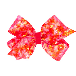 French Pink Tie Dye Ombre Print Sequin Hair Bow on Clippie, Wee Ones, Alligator Clip, Alligator Clip Hair Bow, cf-size-king, cf-type-hair-bow, cf-vendor-wee-ones, Clippie, Clippie Hair Bow, F