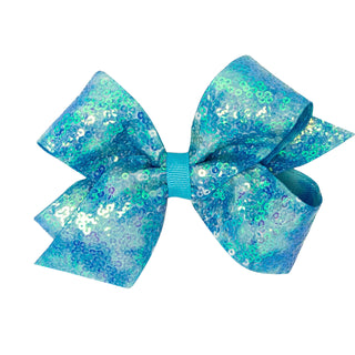 New Turquoise Tie Dye Ombre Print Sequin Hair Bow on Clippie, Wee Ones, Alligator Clip, Alligator Clip Hair Bow, cf-size-king, cf-type-hair-bow, cf-vendor-wee-ones, Clippie, Clippie Hair Bow,