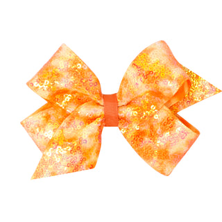 Orange Tie Dye Ombre Print Sequin Hair Bow on Clippie, Wee Ones, Alligator Clip, Alligator Clip Hair Bow, cf-size-king, cf-size-medium, cf-type-hair-bow, cf-vendor-wee-ones, Clippie, Clippie 