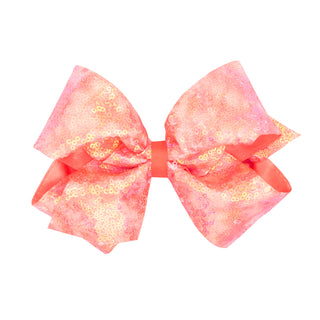 Living Coral Tie Dye Ombre Print Sequin Hair Bow on Clippie, Wee Ones, Alligator Clip, Alligator Clip Hair Bow, cf-size-king, cf-type-hair-bow, cf-vendor-wee-ones, Clippie, Clippie Hair Bow, 