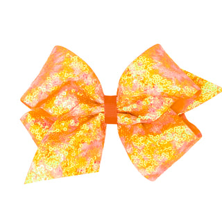 Orange Tie Dye Ombre Print Sequin Hair Bow on Clippie, Wee Ones, Alligator Clip, Alligator Clip Hair Bow, cf-size-king, cf-size-medium, cf-type-hair-bow, cf-vendor-wee-ones, Clippie, Clippie 