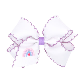 White with Light Orchid Rainbow Embroidered Moon Stitch Hair Bow on Clippie, Wee Ones, Alligator Clip, Alligator Clip Hair Bow, cf-size-king, cf-type-hair-bow, cf-vendor-wee-ones, Clippie, Cl