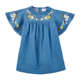 Mud Pie Embroidered Chambray Dress, Mud Pie, cf-size-5t, cf-type-dress, cf-vendor-mud-pie, Chambray, CM22, JAN23, Mud Pie, Mud Pie Chambray Dress, Mud Pie Chambray Embroidery Dress, Mud Pie E