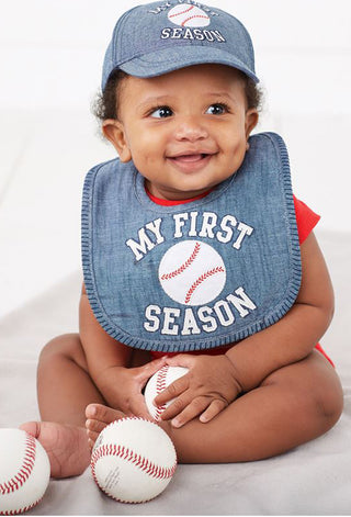 Mud Pie My First Season Baseball Bib, Mud Pie, Baby Bib, Baby Boy, Baby Boy Gift, Baseball, Baseball Bib, Boy Gift, JAN23, Mud Pie Baseball, Mud Pie Bib, My First Season, Rookie, Bib - Basica