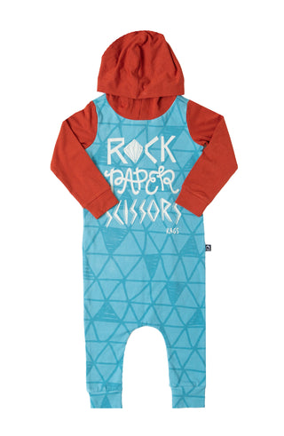 RAGS Long Sleeve Hooded Rag Romper - Rock Paper Scissors - Cameo Blue, RAGS, cf-size-12-18-months, cf-size-18-24-months, cf-size-2t, cf-size-6-12-months, cf-type-romper, cf-vendor-rags, CM22,