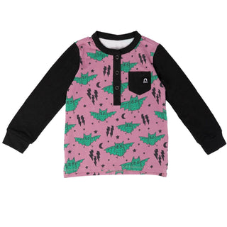 RAGS L/S Henley Pocket Kids Tee - Bats, RAGS, cf-size-2t, cf-size-5-6y, cf-type-tee, cf-vendor-rags, CM22, Halloween, Halloween Top, JAN23, RAGS, RAGS Bats, Rags Fall 2022, Rags Halloween, RA