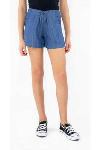 Tractr Girls Pleated Chambray Short (7-14), Tractr, cf-size-12, cf-size-14, cf-type-shorts, cf-vendor-tractr, CM22, Denim Shorts, Els PW 5060, Shorts, Summer Sale, Tractr, Tractr (7-14), Trac