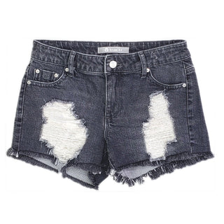 Tractr Girls Destructed Fray Hem Brittany Short - Black, Tractr, cf-size-14, cf-type-shorts, cf-vendor-tractr, CM22, Denim Shorts, Shorts, Tractr, Tractr (7-14), Tractr Black, Tractr Girls, T