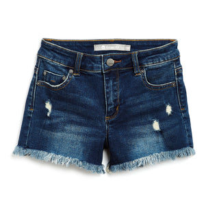 Tractr Girls Indigo Fray w/Destruction Brittany Shorts, Tractr, Brittany Fray Shorts, cf-size-10, cf-size-12, cf-size-14, cf-size-7, cf-type-shorts, cf-vendor-tractr, Denim Shorts, Frayed Sho