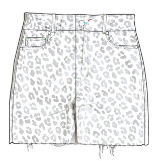 Tractr Lisa Leopard  Print Mini Skirt, Tractr, Animal Print Skirt, cf-size-12, cf-size-14, cf-size-7, cf-type-skirt, cf-vendor-tractr, CM22, Denim, Jean Skirt, Skirt, Tractr, Tractr (7-14), T