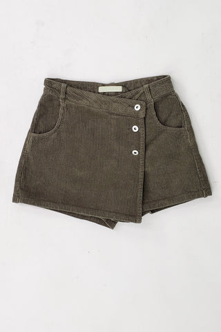 Tractr Girls Olive Corduroy Asymmetrical Button Skort (7-14), Tractr, cf-size-14, cf-size-7, cf-type-shorts, cf-vendor-tractr, CM22, Shorts, Tractr, Tractr (7-14), Tractr Corduroy Asymmetrica