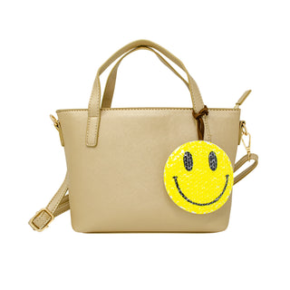 Zomi Gems Leather Tote Bag w/Charm - Gold w/Smiley, Zomi Gems, cf-type-handbags, cf-vendor-zomi-gems, CM22, Gold Glitter, Handbag, Leather Tote Bag, Purse, Tiny Treats, Tote Bag w/Charm, Zomi