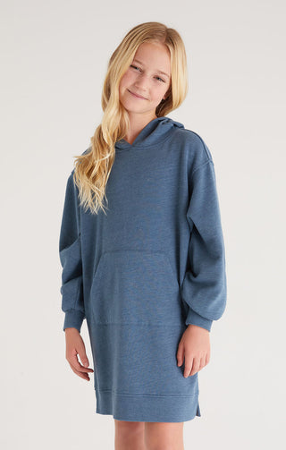 Z Supply Girls Aiden Hoodie Dress - Caribbean Blue, Z Supply, Caribbean Blue, cf-size-small-7-8, cf-type-dresses, cf-vendor-z-supply, JAN23, Top, Tween Girl, tween girls, Tween Girls Clothing