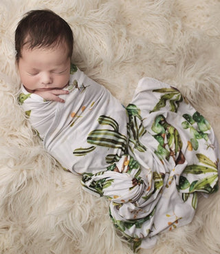 Posh Peanut Cactus & Wooden Wheel Swaddle & Beanie Set, Posh Peanut, Baby Boy Gift, Beanie, Beanie & Swaddle Set, Boy Baby Shower Gift, Cactus, Newborn Baby Boy, Posh Peanut, Posh Peanut Bean