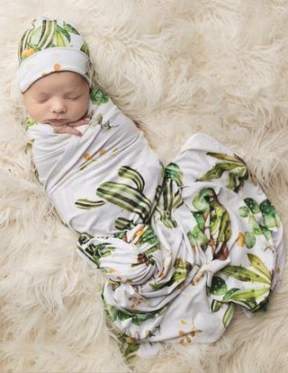 Posh Peanut Cactus & Wooden Wheel Swaddle & Beanie Set, Posh Peanut, Baby Boy Gift, Beanie, Beanie & Swaddle Set, Boy Baby Shower Gift, Cactus, Newborn Baby Boy, Posh Peanut, Posh Peanut Bean